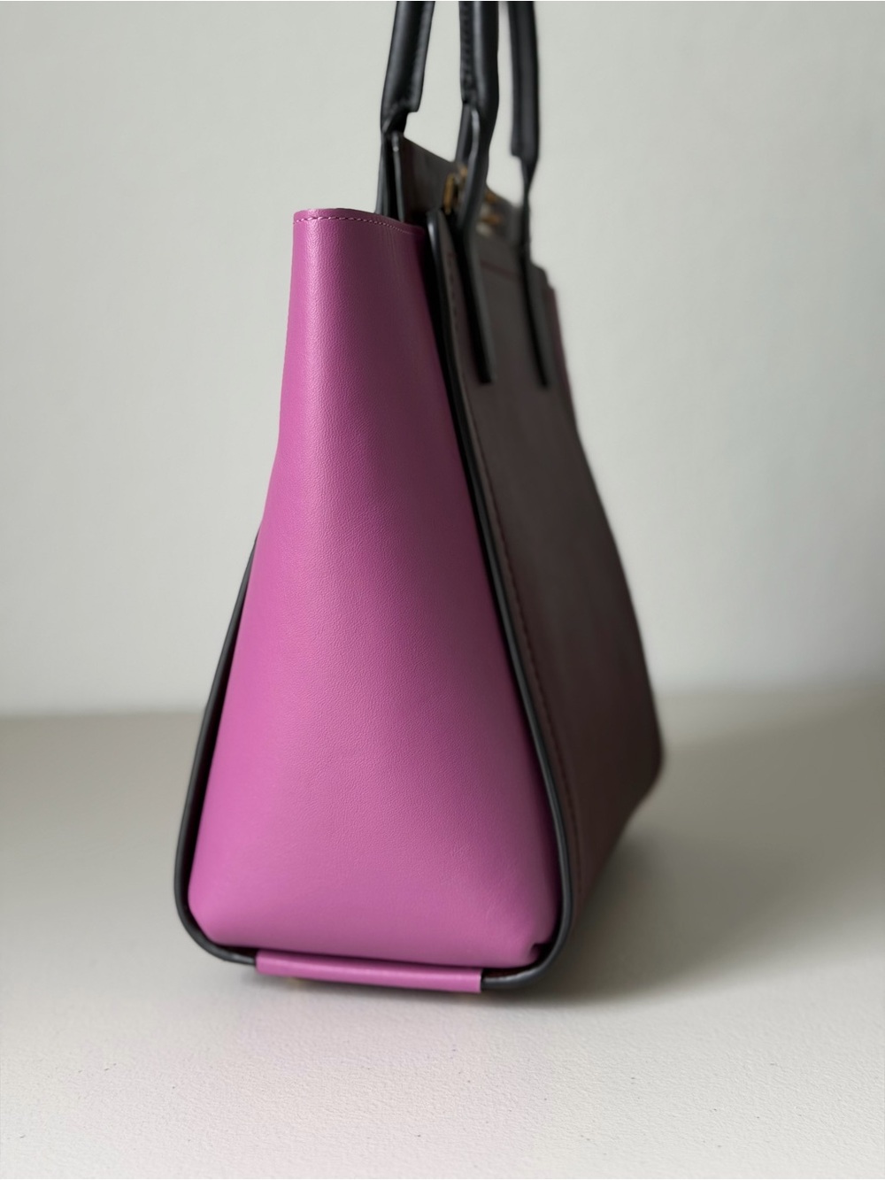 Coach Colorblock Troupe Bag Two-Tone Burgundy and Pink Leather Tote - Picture 5 of 12